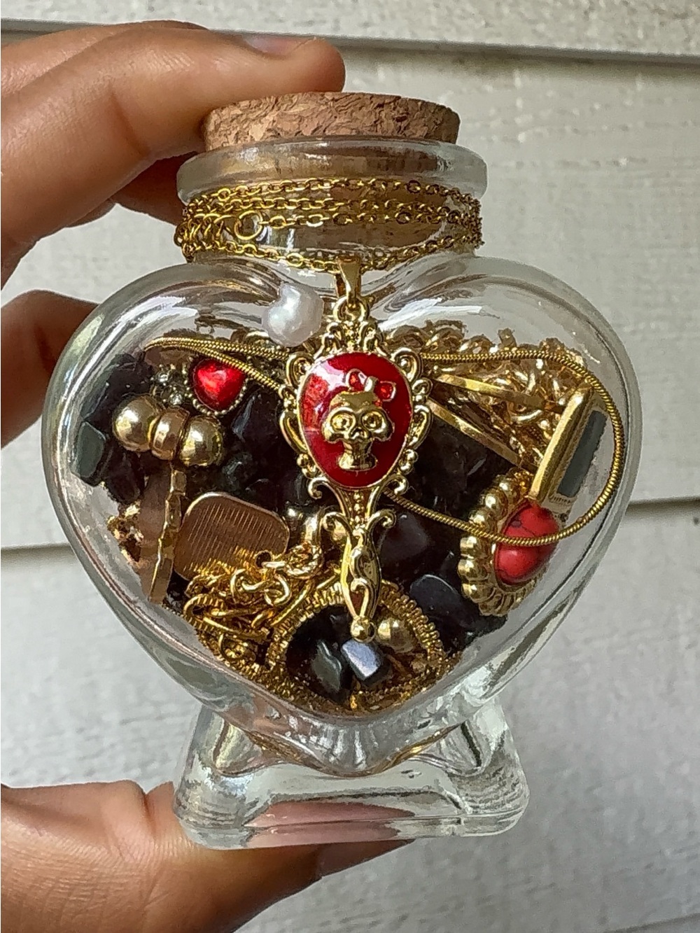Gold-Tone Necklace with Red Heart Enamel Pendant - Women Jewelry
